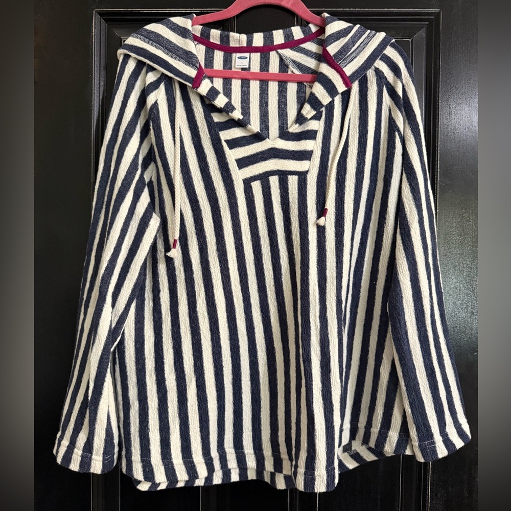 Old Navy Terry Navy and White Striped Hoodie women’s large